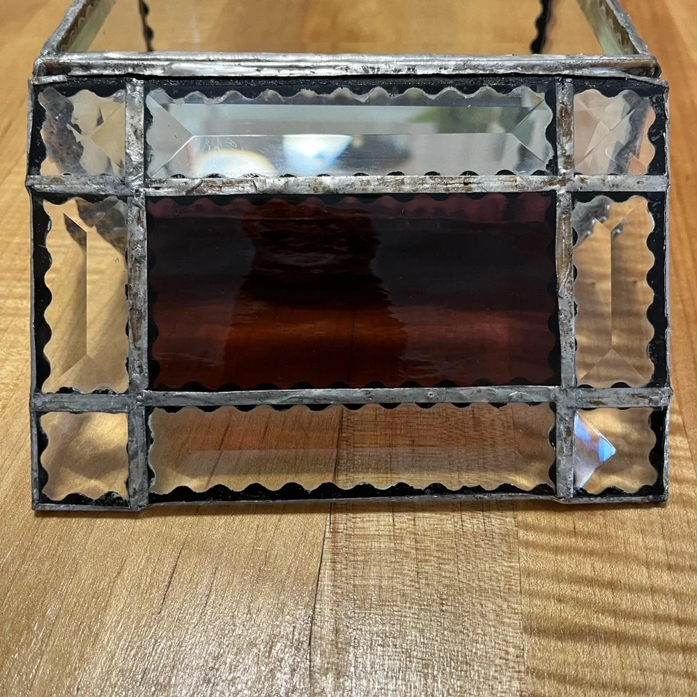 Vintage Beveled Glass Mirrored Bottom Footed Treasure Box Trinket Jewelry Box